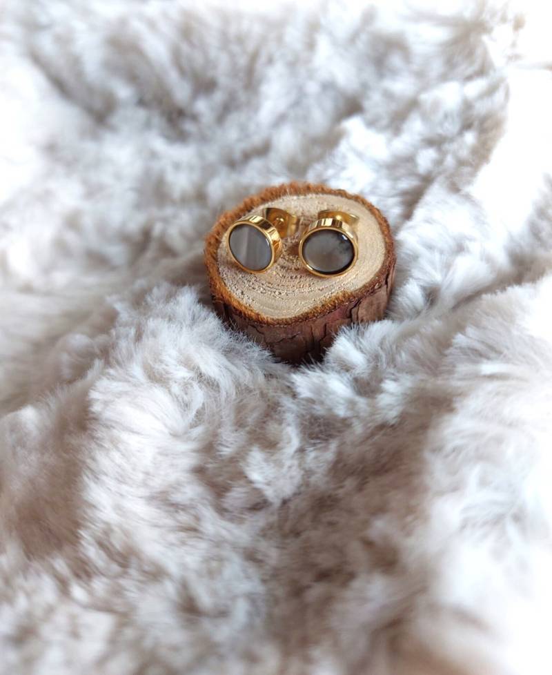 Ohrstecker Ohrringe Edelstahlfassung Cabochon Ohrstecker Ohrringe Edelstahlfassung Cabochon von FilzArtundGefunkel