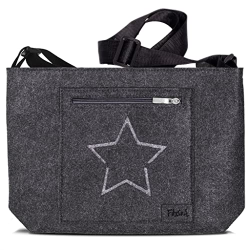 Umhängetasche Damen Kinderhandtasche Filz Schultertasche Mädchen Dirndl Trachtentasche Filztasche Stoff (Stern Grau) von FilzGut