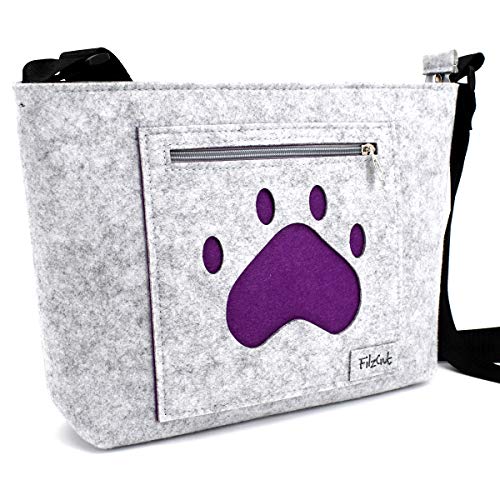 kinder Filztasche, filztasche klein, filztasche shopper, shoppertasche, kinder tasche, filztasche damen, Tasche mit Hundepfote Pfote Grau/Violett Umhängetasche Damen Hund Trachtenmotiv Tiermotiv von FilzGut