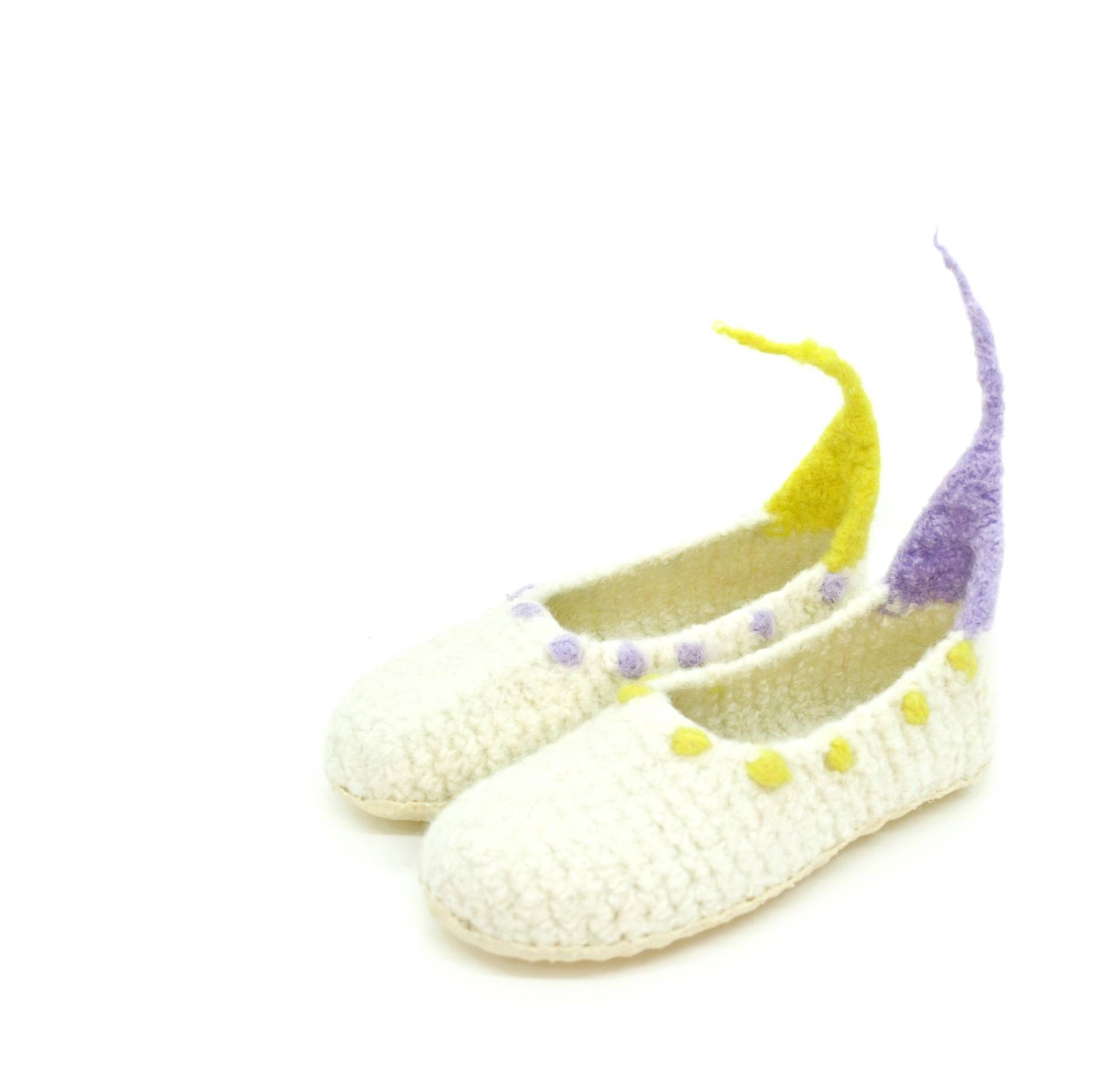 Gr. 34 - Barfußschuhe, Filzhausschuhe, Crème-Zitrone-Orchidee, Super Bequem, Rutschfest Gr. 34 - Barfußschuhe, Filzhausschuhe, Crème-Zitrone-Orchidee, Super Bequem, Rutschfest von FilzSchluppyFee