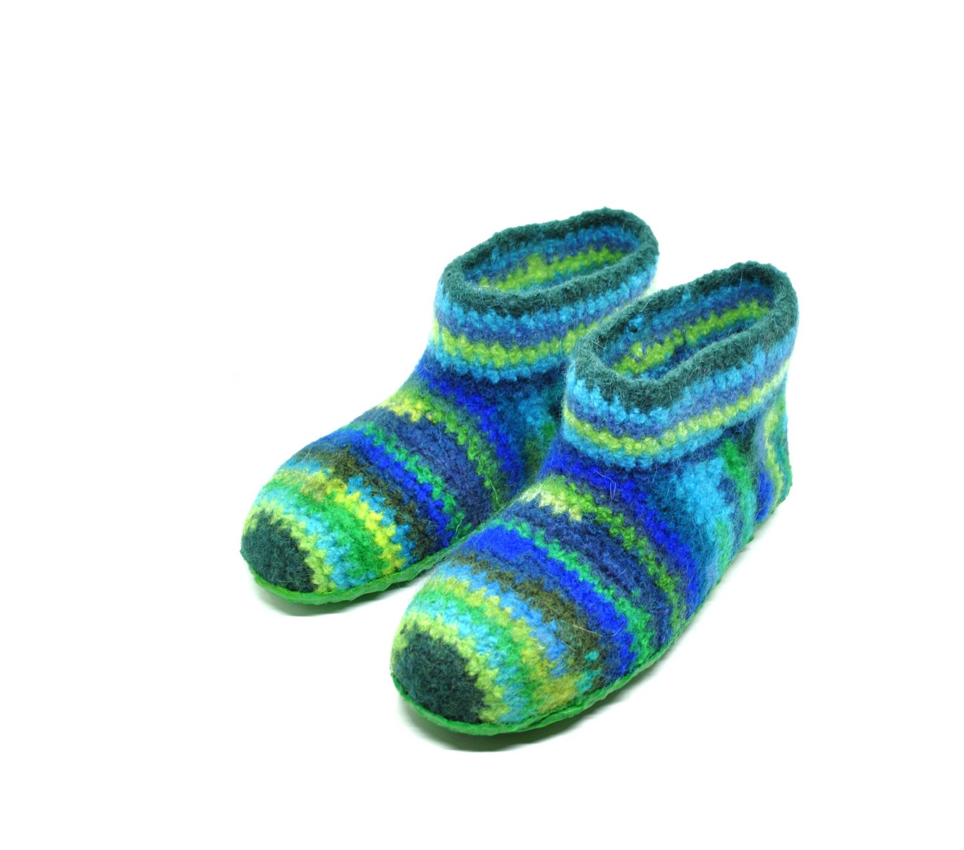Gr. 43 - Barfußschuhe, Filzschuhe, Filzstiefelchen, Grün-Blau-Bunt, Knöchelwarm, Super Bequem, Rutschfest Gr. 43 - Barfußschuhe, Filzschuhe, Filzstiefelchen, Grün-Blau-Bunt, Knöchelwarm, Super Bequem, Rutschfest von FilzSchluppyFee