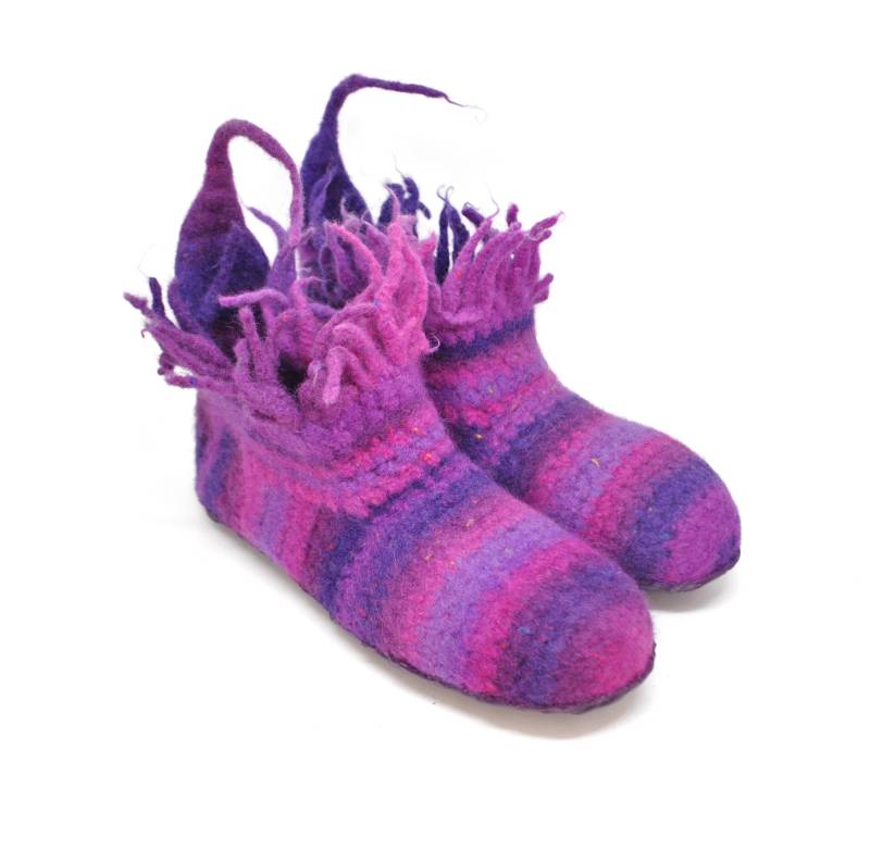 Gr. 44 - Barfußschuhe, Filzschuhe, Aubergine-Lila-Fuchsia, Knöchelwarm, Super Bequem, Rutschfest Gr. 44 - Barfußschuhe, Filzschuhe, Aubergine-Lila-Fuchsia, Knöchelwarm, Super Bequem, Rutschfest von FilzSchluppyFee