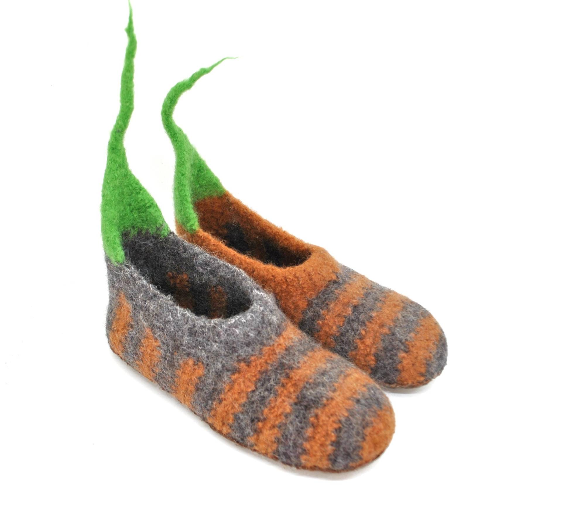 Gr.36 - Filzpantoffeln, Barfußschuhe, Braun-Braun Gestreift, Super Bequeme Slipper, Extra Rutschfest Gr.36 - Filzpantoffeln, Barfußschuhe, Braun-Braun Gestreift, Super Bequeme Slipper, Extra Rutschfest von FilzSchluppyFee