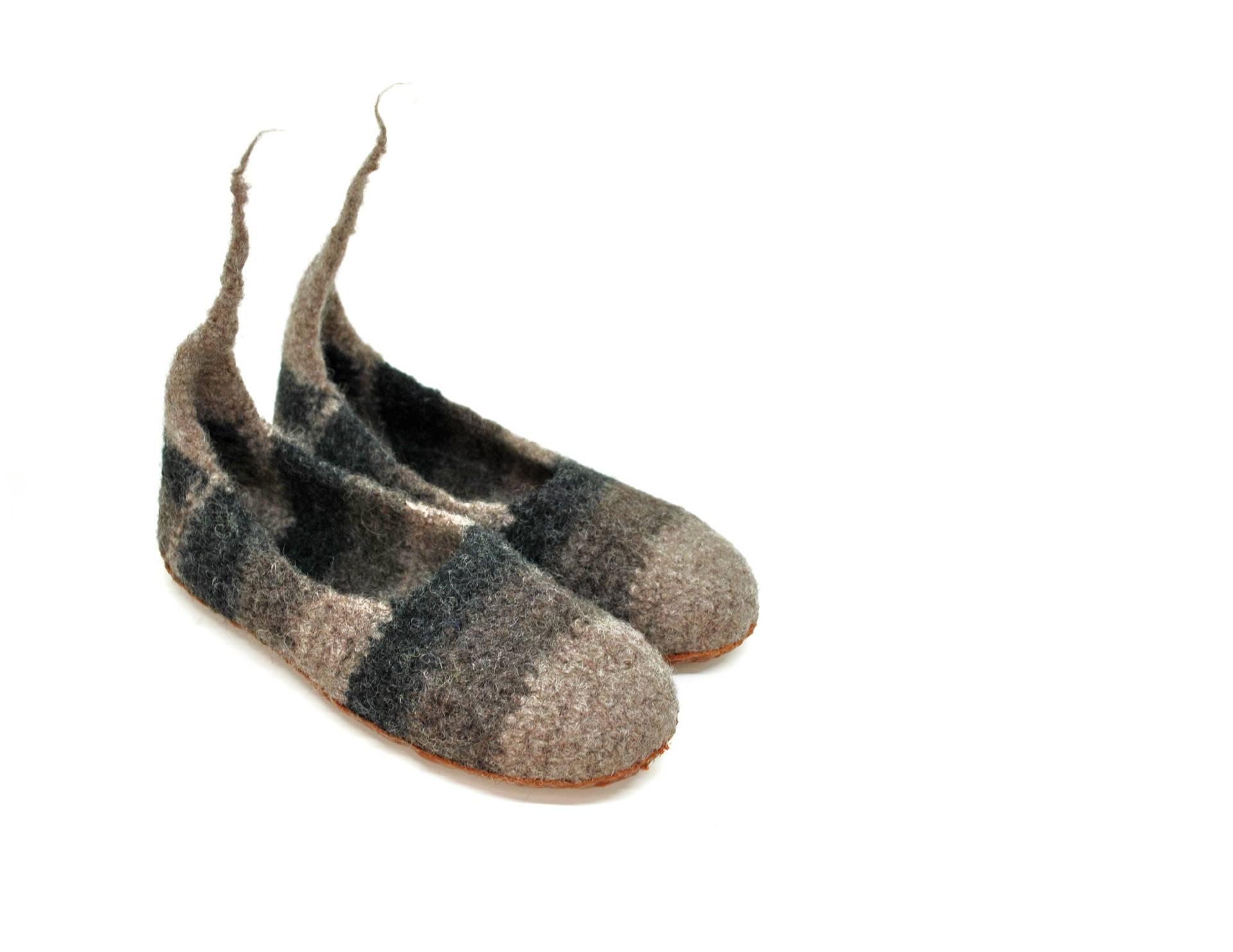 Gr.36 - Filzpantoffeln, Barfußschuhe, Rinde-Kaffee-Anthrazitmelange Gestreift, Super Bequeme Slipper, Extra Rutschfest Gr.36 - Filzpantoffeln, Barfußschuhe, Rinde-Kaffee-Anthrazitmelange Gestreift, Super Bequeme Slipper, Extra Rutschfest von FilzSchluppyFee