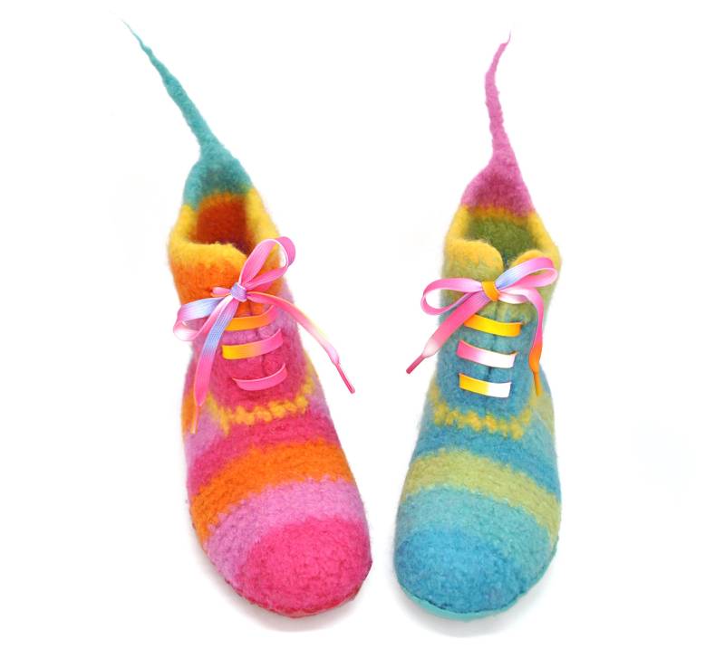 Gr.38 - Barfußschuhe, Filzstiefel, 8-Loch Schnürer, Crazy Bunt, Super Bequem, Rutschfest Gr.38 - Barfußschuhe, Filzstiefel, 8-Loch Schnürer, Crazy Bunt, Super Bequem, Rutschfest von FilzSchluppyFee