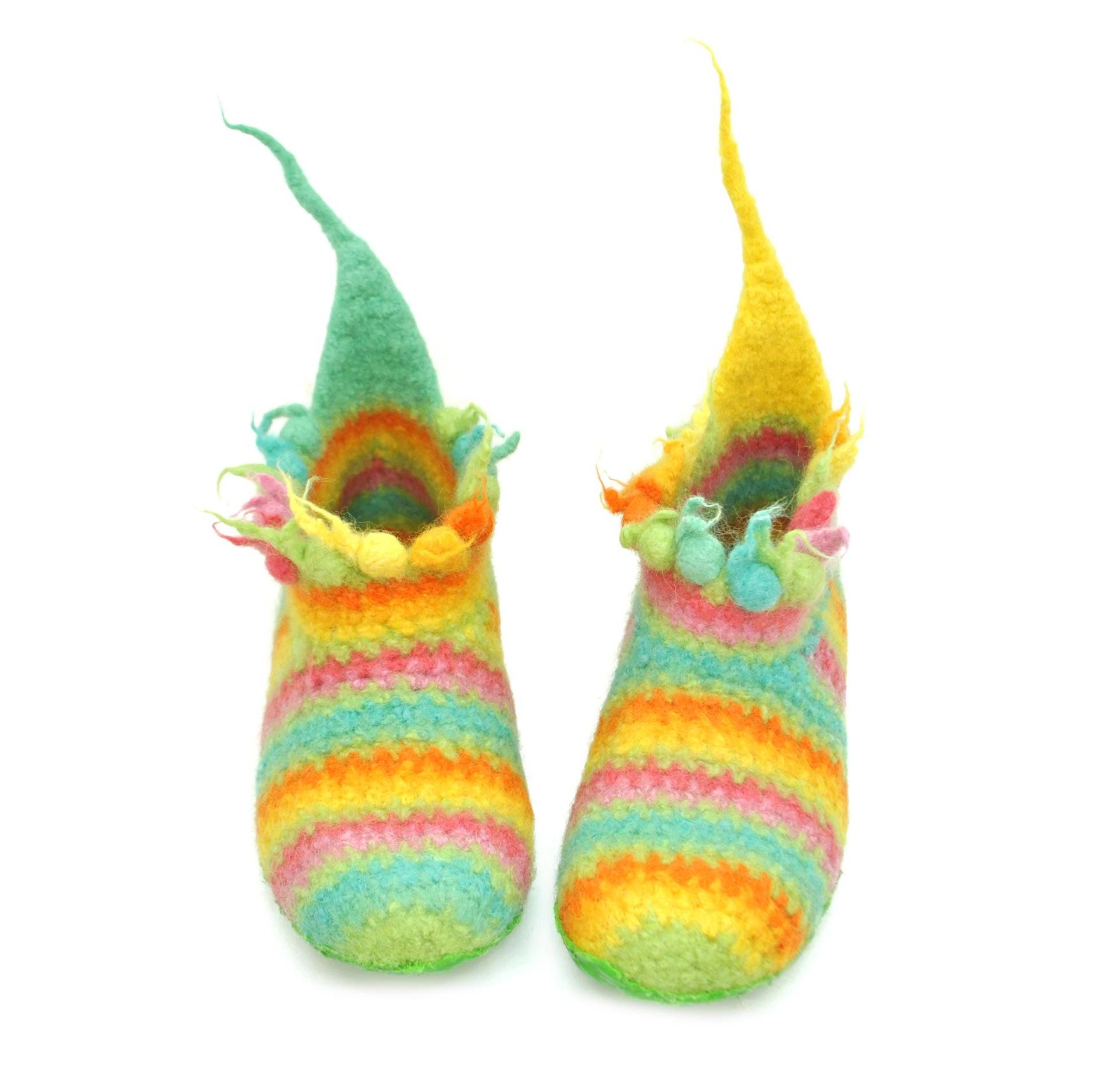 Gr.39 - Filzpantoffeln, Barfußschuhe, Hellbunt Gestreift Mit Bommelrand, Super Bequeme Slipper, Extra Rutschfest Gr.39 - Filzpantoffeln, Barfußschuhe, Hellbunt Gestreift Mit Bommelrand, Super Bequeme Slipper, Extra Rutschfest von FilzSchluppyFee