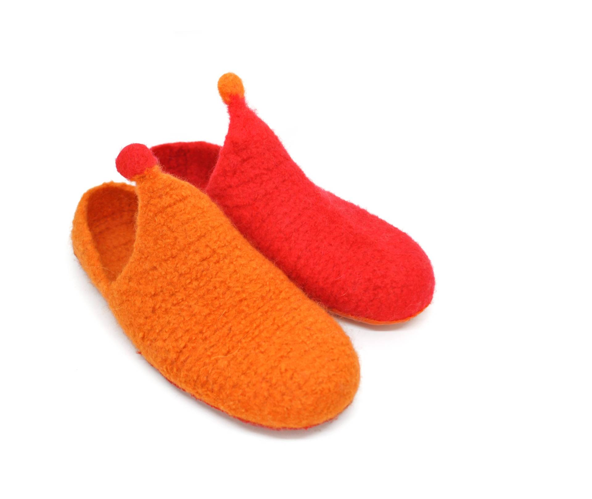 Gr.40 - Filzpantoffeln, Barfußschuhe, Crazy Rot Und Orange, Super Bequeme Slipper, Extra Rutschfest Gr.40 - Filzpantoffeln, Barfußschuhe, Crazy Rot Und Orange, Super Bequeme Slipper, Extra Rutschfest von FilzSchluppyFee