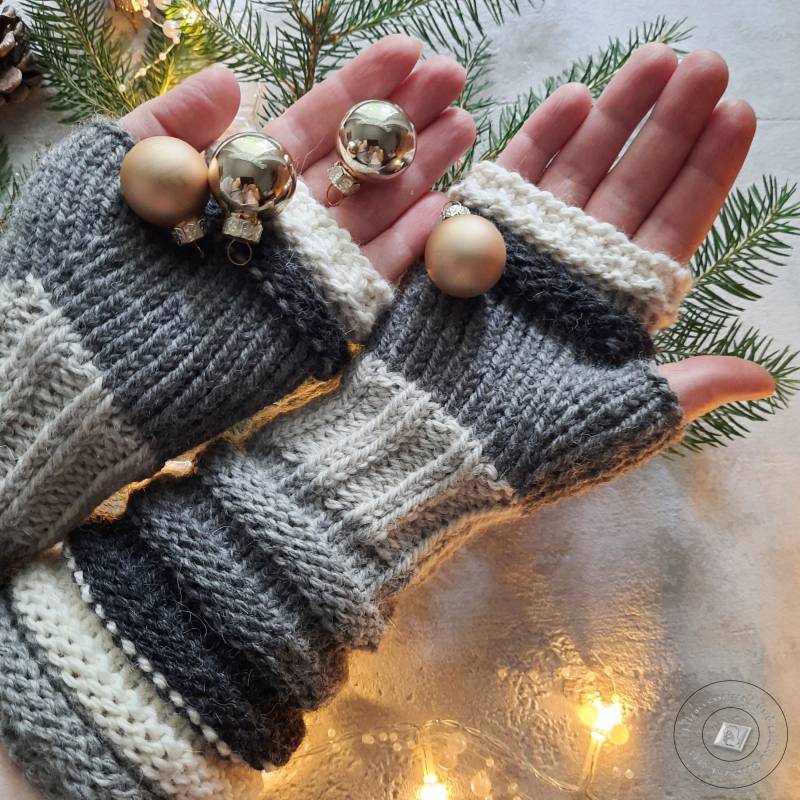 Armstulpen Aus Wolle Und Alpaka Handgestrickt, Handschuhe Für Damen in Grau Mix, Winteraccessoires Handmade, Kuschelige Weihnachtsgeschenke von Filzaccessoires