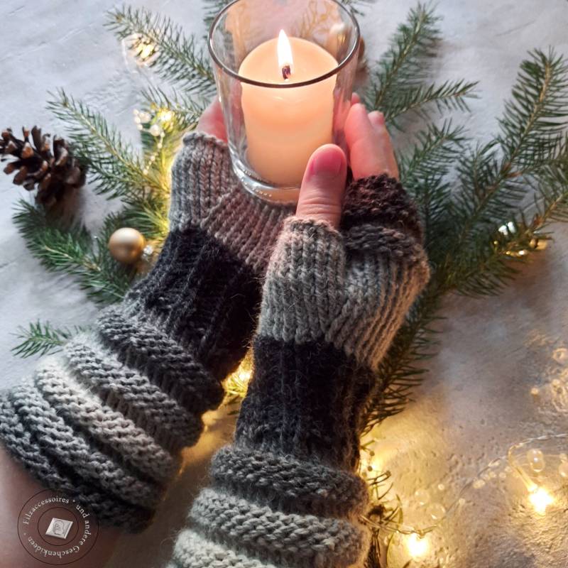 Handgestrickte Armstulpen Aus Wolle Und Alpaka, Handschuhe Für Damen in Grau Mix, Winteraccessoires Handmade, Kuschelige Weihnachtsgeschenke von Filzaccessoires