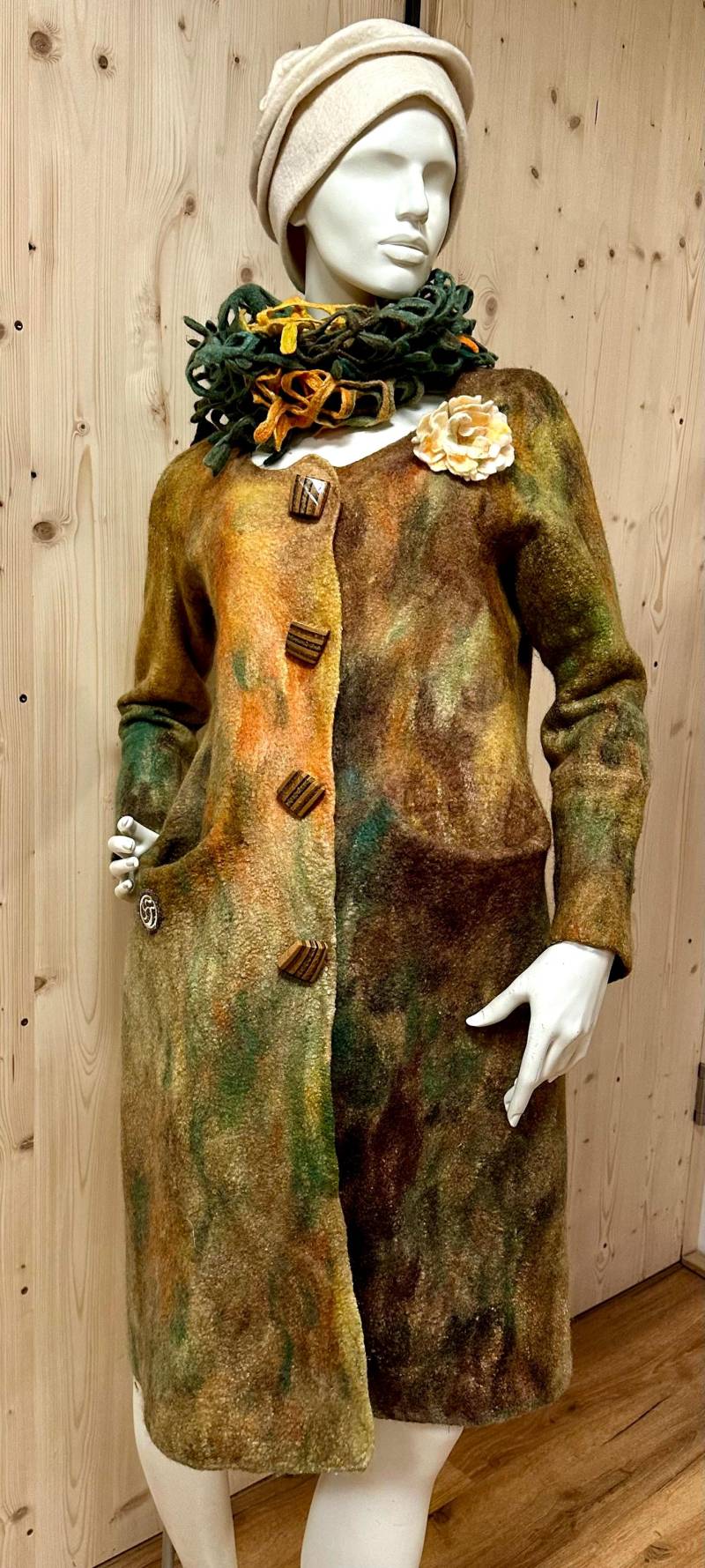 Herbstmantel Nunofilz, Mit Schmissigem Gitterschal, Gr. S, Handarbeit, Unikat von Filzmobil