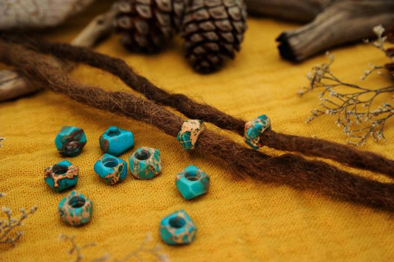 Set Aus 2 Dreadlockperlen | Türkiser Kaiser Jaspis Dreadbead Dreadschmuck Dreadperle von FimonacciArtifacts