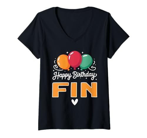 Damen Alles Gute zum Geburtstag Spruch Fin T-Shirt mit V-Ausschnitt Damen Alles Gute zum Geburtstag Spruch Fin T-Shirt mit V-Ausschnitt von Fin Name Spruch für Geburtstag