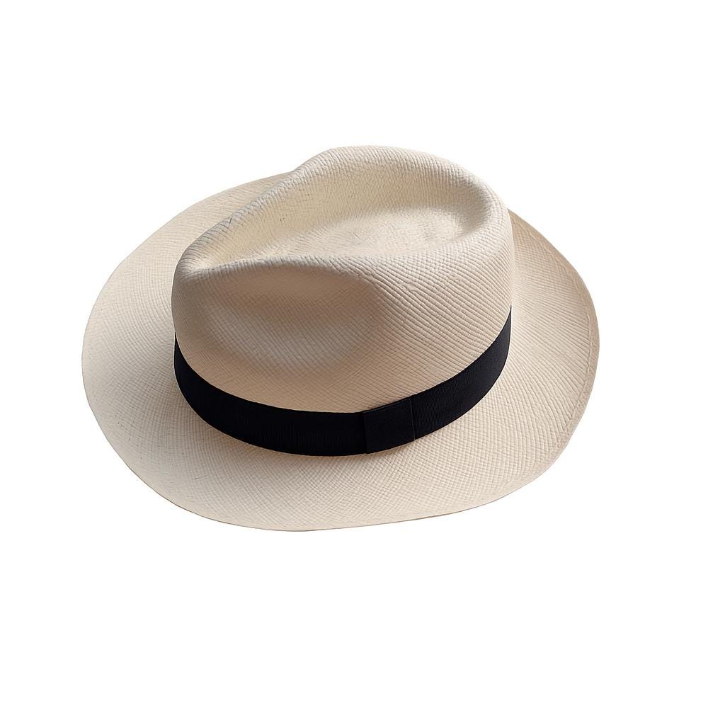 Echter Panamahut Aus Ecuador | Handgefertigt Elfenbeinweiß Mit Schwarzem Band, Geflechtgrad 2 Fedora-stil Unisex Sommerhut Echter Panamahut Aus Ecuador | Handgefertigt Elfenbeinweiß Mit Schwarzem Band, Geflechtgrad 2 Fedora-stil Unisex Sommerhut von FinaHeritage