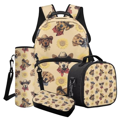 Finagallathe 4-teiliges Kinder-Rucksack-Set für Mädchen, Schulrucksäcke mit Lunchbox, Federmäppchen, Wasserflaschentasche, Braun - Labrador-Hund, Schulranzen-Set Finagallathe 4-teiliges Kinder-Rucksack-Set für Mädchen, Schulrucksäcke mit Lunchbox, Federmäppchen, Wasserflaschentasche, Braun - Labrador-Hund, Schulranzen-Set von Finagallathe
