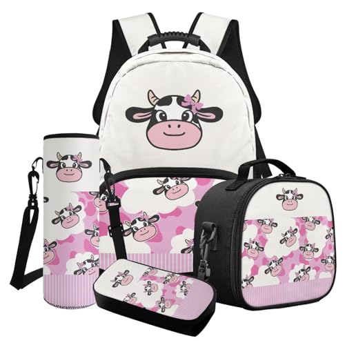 Finagallathe 43,2 cm Rucksack mit Lunchtasche für Kinder, Schulrucksack und Federmäppchen für Mädchen, Rosa und Beige – Cartoon-Kuh, Schulranzen-Set Finagallathe 43,2 cm Rucksack mit Lunchtasche für Kinder, Schulrucksack und Federmäppchen für Mädchen, Rosa und Beige – Cartoon-Kuh, Schulranzen-Set von Finagallathe