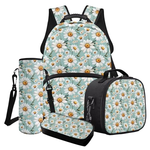 Finagallathe Kinder-Rucksack und Lunchtaschen-Set für Mädchen, Rucksack und Federmäppchen mit großer Kapazität und Wasserflaschentasche, Grün und Weiß – Gänseblümchen, Schulranzen-Set Finagallathe Kinder-Rucksack und Lunchtaschen-Set für Mädchen, Rucksack und Federmäppchen mit großer Kapazität und Wasserflaschentasche, Grün und Weiß – Gänseblümchen, Schulranzen-Set von Finagallathe