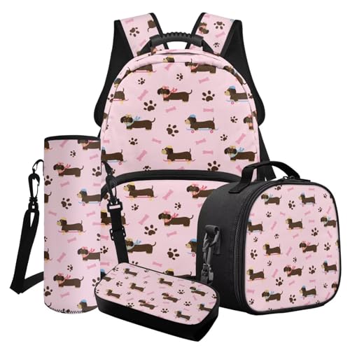 Finagallathe Kinder-Rucksack und Lunchtaschen-Set für Mädchen, Rucksack und Federmäppchen mit großer Kapazität und Wasserflaschentasche, Rosa – Cartoon-Dackel, Schulranzen-Set Finagallathe Kinder-Rucksack und Lunchtaschen-Set für Mädchen, Rucksack und Federmäppchen mit großer Kapazität und Wasserflaschentasche, Rosa – Cartoon-Dackel, Schulranzen-Set von Finagallathe