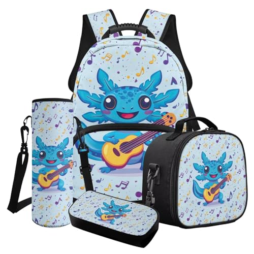 Finagallathe Kinder Rucksäcke Set für Mädchen, Große Schultaschen und Lunchbox Set mit Wasserflasche Tasche für Grundschule, Blau - Axolotl, Schulranzen-Set Finagallathe Kinder Rucksäcke Set für Mädchen, Große Schultaschen und Lunchbox Set mit Wasserflasche Tasche für Grundschule, Blau - Axolotl, Schulranzen-Set von Finagallathe
