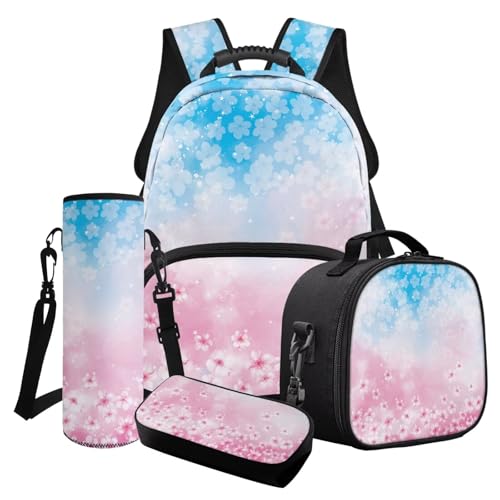 Finagallathe Kinder-Schulrucksack, 4er-Set, große Kapazität, Rucksack mit Lunchtasche, Federmäppchen, Wasserflaschen-Tasche für Mädchen, Rosa und Blau – Kirschblüte, Schulranzen-Set Finagallathe Kinder-Schulrucksack, 4er-Set, große Kapazität, Rucksack mit Lunchtasche, Federmäppchen, Wasserflaschen-Tasche für Mädchen, Rosa und Blau – Kirschblüte, Schulranzen-Set von Finagallathe