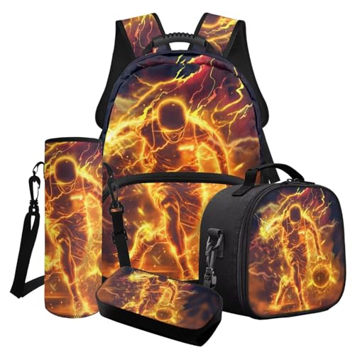 Finagallathe Kinder-Schulrucksack-Set für Jungen, Rucksack und Lunchtasche, Set mit Federmäppchen, Wasserflaschenträger, Orange – Basketball, Schulranzen-Set Finagallathe Kinder-Schulrucksack-Set für Jungen, Rucksack und Lunchtasche, Set mit Federmäppchen, Wasserflaschenträger, Orange – Basketball, Schulranzen-Set von Finagallathe