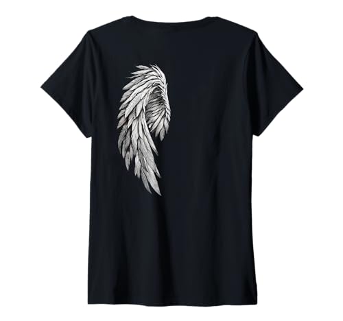 Damen Ein geflügelter Engel, Gothic-Fantasy-Gamer-Rückenprint T-Shirt mit V-Ausschnitt Damen Ein geflügelter Engel, Gothic-Fantasy-Gamer-Rückenprint T-Shirt mit V-Ausschnitt von Final Gamer Angel
