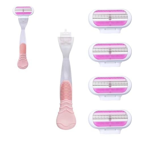 5Stück Rasierklingen Damen，Ersatzklingen für Rasierer Klingen, mit 1 Griff, 4 Klingen aus Edelstahl, Schutzkissen Klingen,Rasierer Damen，Kompatibel Mit Den Meisten Rasierern Geeignet Gillette Venus von FinalCool