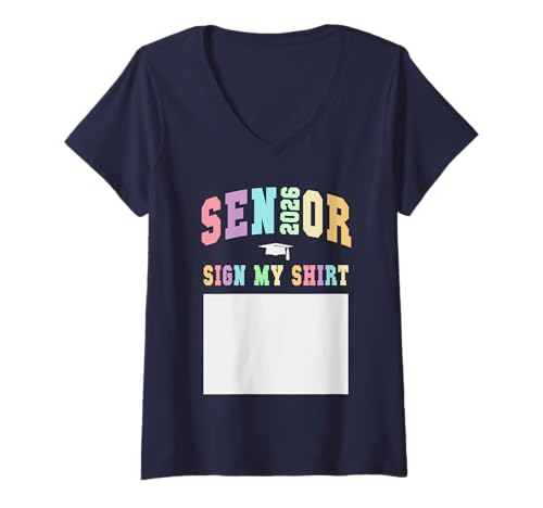 Damen Letzter erster Schultag des Senior Sign My Shirt-Jahrbuchs 2026 T-Shirt mit V-Ausschnitt Damen Letzter erster Schultag des Senior Sign My Shirt-Jahrbuchs 2026 T-Shirt mit V-Ausschnitt von Finally Final Level Party Crew Senior Almost There
