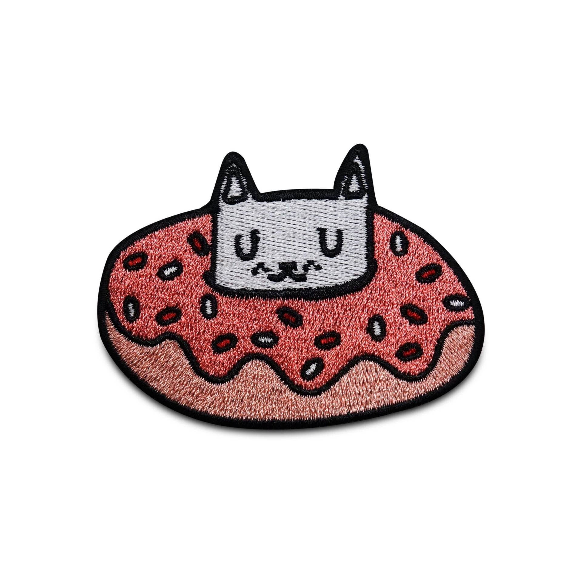 Aufnäher Katze Schläft in Einem Donut Patch Zum Aufbügeln | Cat Patches Flicken, Bügelpatch, Tiere Bügelbild, Katzen Aufbügler Finally Home von FinallyHomeDesign