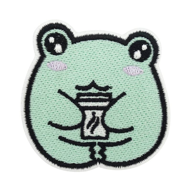 Patch Zum Aufbügeln - Kaffeepausen Frosch | Kaffee Aufnäher Patch, Cute Bügel Patches, Bügelbild Klein, Frog Flicken von FinallyHomeDesign
