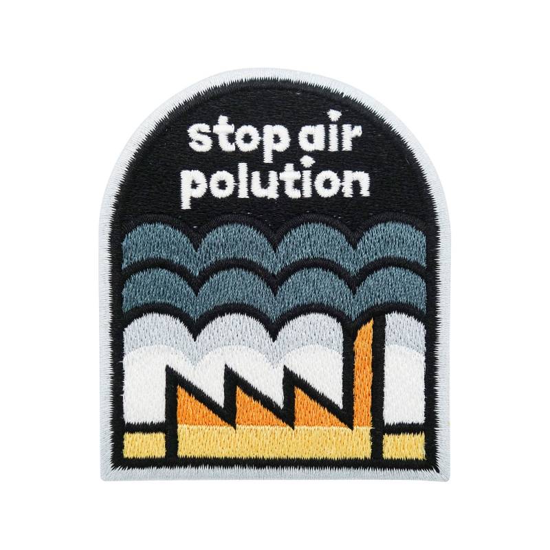 Patch Zum Aufbügeln - Stop Air Polution | Klimawandel Patches, Klima Bügelbild Welt Erde Planet Aufbügler Natur Aufnäher Wolke Finally Home von FinallyHomeDesign