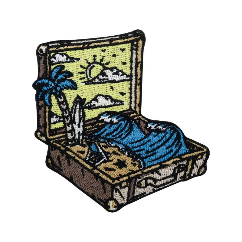 Patch Zum Aufbügeln Urlaub Im Koffer | Strand Patches Meer Palmen Bügelbild Surfer Aufbügler Sonne Aufnäher Wellen Bügelpatch Finally Home von FinallyHomeDesign
