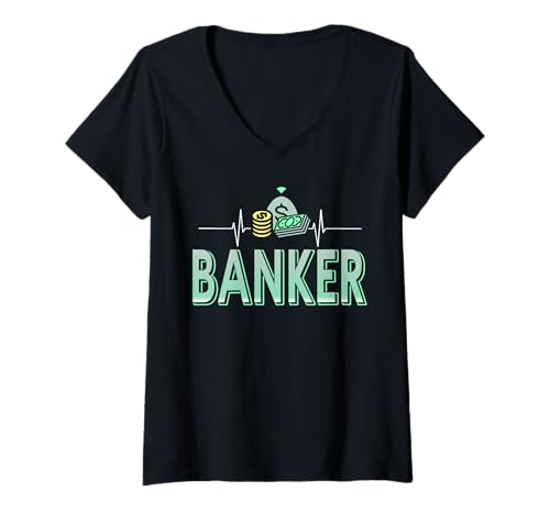Damen Banken Ist Mein Puls Und Geld Mein Herzschlag T-Shirt mit V-Ausschnitt Damen Banken Ist Mein Puls Und Geld Mein Herzschlag T-Shirt mit V-Ausschnitt von Finanzleben Und Karriere Humor