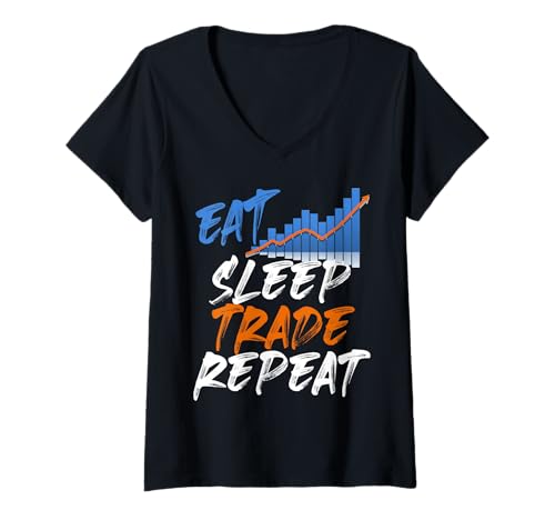 Damen ISS Schlaf Handel Wiederhole Für Börsenfans T-Shirt mit V-Ausschnitt Damen ISS Schlaf Handel Wiederhole Für Börsenfans T-Shirt mit V-Ausschnitt von Finanzstrategie für Aktienhändler