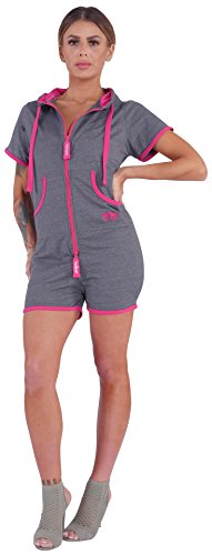 Finchgirl Hotsuit Jumpsuit Overall Onesie Jogger Einteiler (S, Dark Grey Pink) von Finchgirl