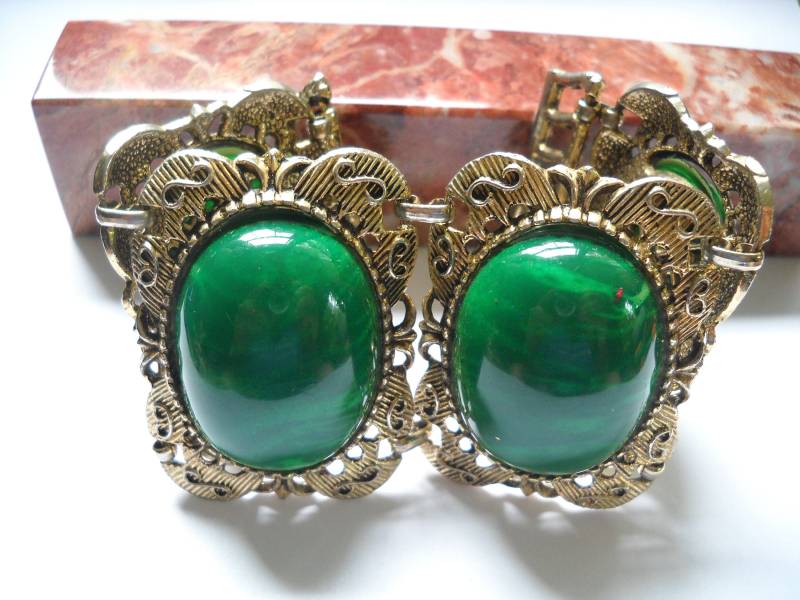 Vintage Armband Chunky Link Grün Marmor Kunststoff Gold Ton Antik Metall Groß Mutig 1950Er Jahre Mid Century Statement Etsy Geschenk von FindCharlotte
