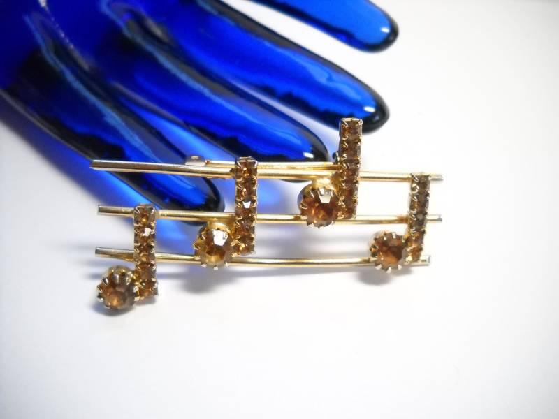 Vintage Brosche Musiknoten Topas Gelb Strasssteine Gold Ton Skala Schmuck Musiker Jazz Blues Statement Musik Lehrer Mid Century von FindCharlotte