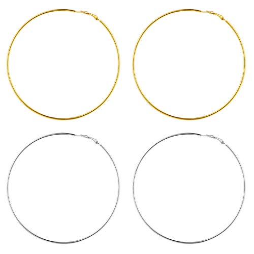 FindChic 2 Paar Creolen Ohrstecker 100mm silber vergoldet huggie Ohrstecker mit Geschenkebox für Valentinstag Weihnachten von FindChic