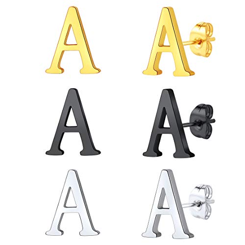 FindChic 3 Paar Buchstabe Ohrstecker A Damen Alphabet Ohrschmuck in Silber Vergoldet Schwarz kostenlos Schmuckbox von FindChic