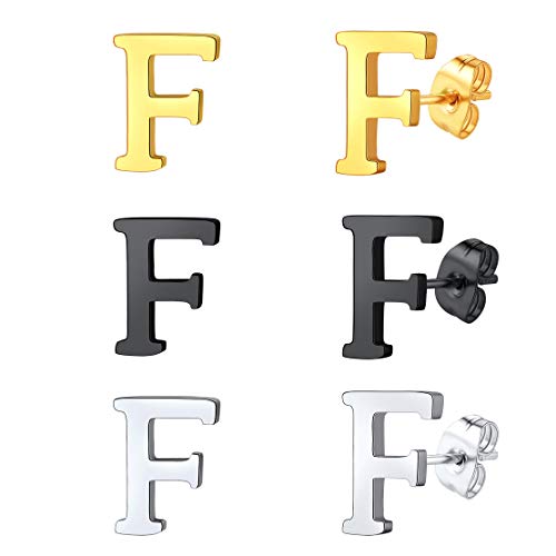 FindChic 3 Paar Buchstabe Ohrstecker F Damen Alphabet Ohrschmuck Silber Schwarz Vergoldet Namens Ohrstecker Tägliche Ohrstecker von FindChic