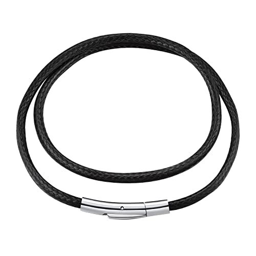 FindChic 3mm breit Damen Herren Kette für Anhänger mit Edelstahl Verschluss 56cm lang Kunstleder Halsband schwarze Leder geflochten Geschenke für Männer,Freunde,Liebe,Jungs von FindChic