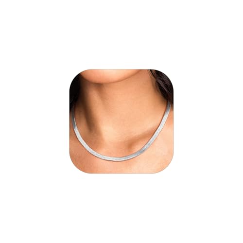 FindChic Schlangenkette Flach Silber 5mm Choker Edelstahl Sleek Halskette 47cm Flachpanzerkette Silberkette Halsreif Partnerkette Freundschaftskette für Damen Fruen Mädchen von FindChic