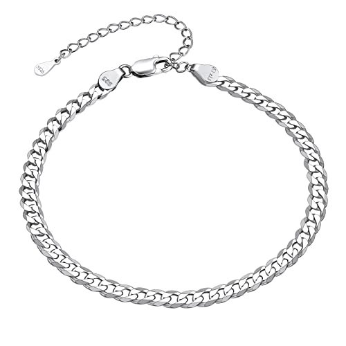 FindChic 5mm kubanische Kette Fußkettchen S925 Silber Charms Fussbänder Frauen Ankle Chain 22+5cm lang Charme Knöchel Schmuck von FindChic