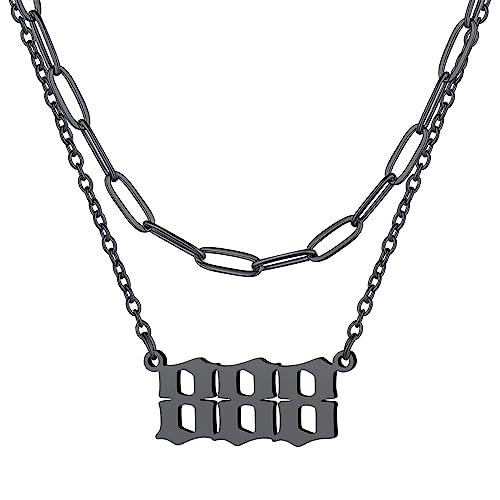 FindChic 888 Kette Damen schwarz Doppelkette mit Zahl Mädchen Engelnummer Anhänger Edelstahl Layered Nummer Kette Freundschaftskette mit Geschenkebox für Freundin Ehefrau von FindChic