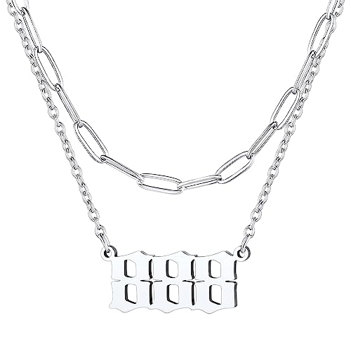 FindChic 888 Kette Silber Angel Nummer Anhänger Layering Halskette Damen Mädchen Edelstahl Engelszahl Necklace Freundschaftskette Nummerkette für Paar Ehepaar von FindChic