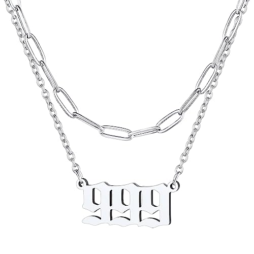 FindChic 999 Kette Silber Angel Nummer Anhänger Layering Halskette Damen Mädchen Edelstahl Engelszahl Necklace Freundschaftskette Nummerkette für Paar Ehepaar von FindChic