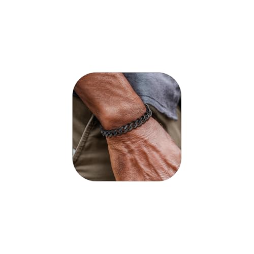 FindChic Armband Herren Schwarz Panzerkette Armbänder Edelstahl Glieder Armband für Männer Jungen Armkette Hip Hop Rapper Modeschmuck 9mm Breit, 19cm Lang von FindChic