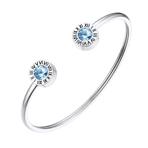 FindChic Armreif Silber 925 Damen mit blau Kristall Zirkonia Luxus Römische Ziffer Armband Geburtsstein Offen Armkette Schmuck für Muttertag Valentinstag Geburtstag Weihnachten von FindChic