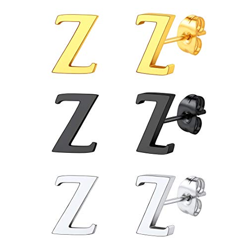 FindChic Buchstabe Ohrstecker Z Edelstahl 3 Paar Alphabet Ohrstecker mit Schmuckbox für damen herren von FindChic