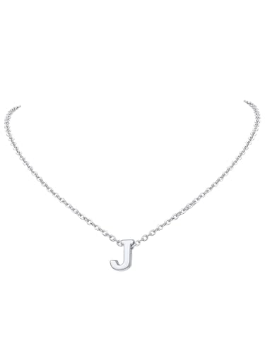 FindChic Kette J Damen Kette mit Buchstaben Silber Alphabet Anhänger Mädchen Initial Necklace Klein Anfangsbuchstaben Kette aus Edelstahl Geschenk für Geburtstag Muttertag Weihnachten von FindChic