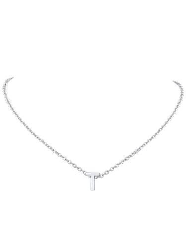 FindChic Kette T Damen Kette mit Buchstaben Silber Mini Alphabet Anhänger Mädchen Initial Necklace Edelstahl Anfangsbuchstaben Kette Geschenk für Geburtstag Muttertag Weihnachten von FindChic